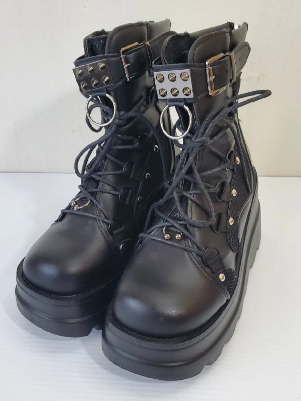 GOTIC STYLE PLATFORM COSPLAY WOMEN'S MIDCALF BOOTS WEDGES COMFY MOTORCYCLE SIZ 9 - Picture 4 of 7